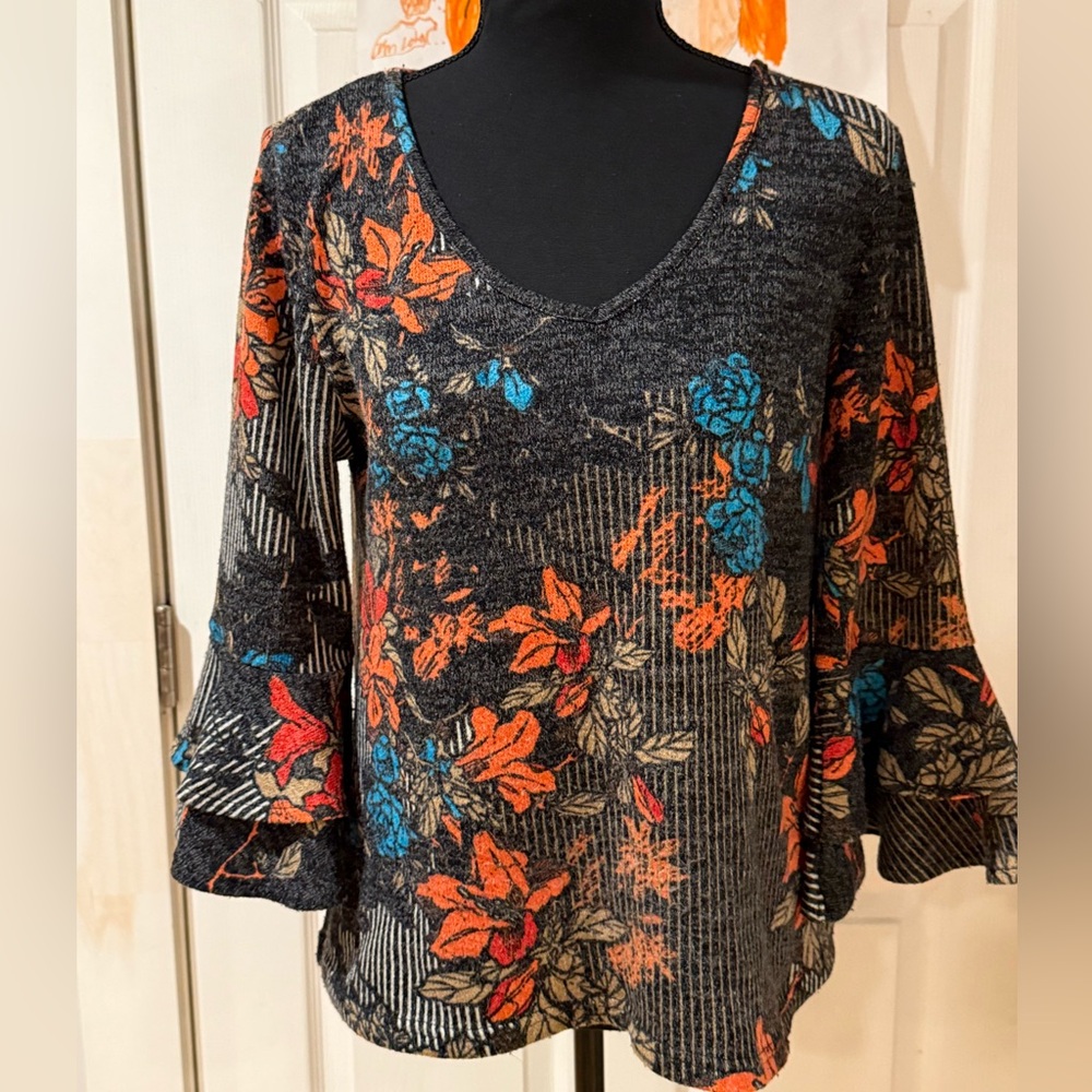 Anthropologie Aryeh Multicolor Floral V-Neck Blouse Size Small